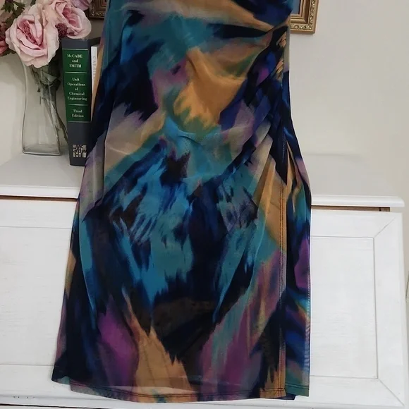 Multicolor Abstract Retro Women's Dress Size 8 Watercolor Unique Vintage - Picture 4 of 12